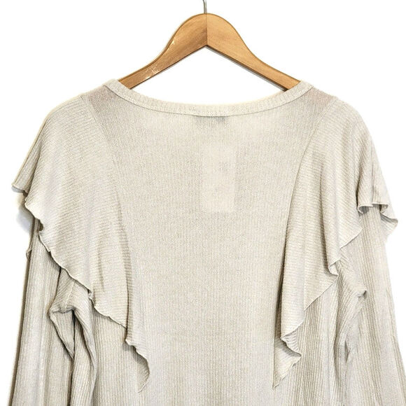 Allison Joy Evereve Nora Ruffle Top Scoop Neck Long Sleeve Ivory Cream Size L - Picture 7 of 11